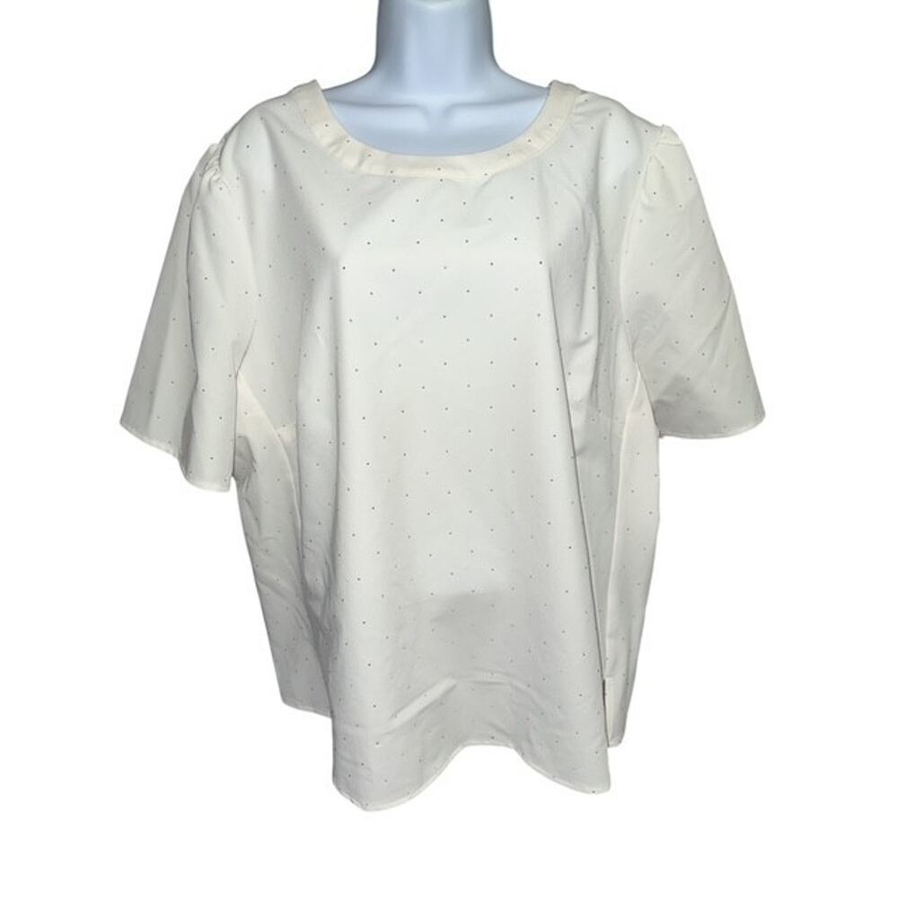 Liz Claiborne 2X Top Ivory Cream Silver Beads Fairytale Rayon Darts Short Sleeve